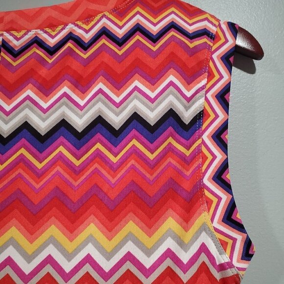 Trina Turk Multi Zinnia Zig Zag Printed Sheath Dress Colorful Capsleeve Retro XS - Picture 15 of 15